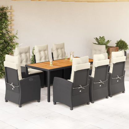 9-tlg. Garten-Essgruppe mit Kissen Schwarz Poly Rattan