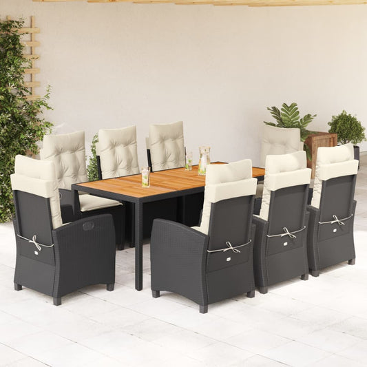 9-tlg. Garten-Essgruppe mit Kissen Schwarz Poly Rattan