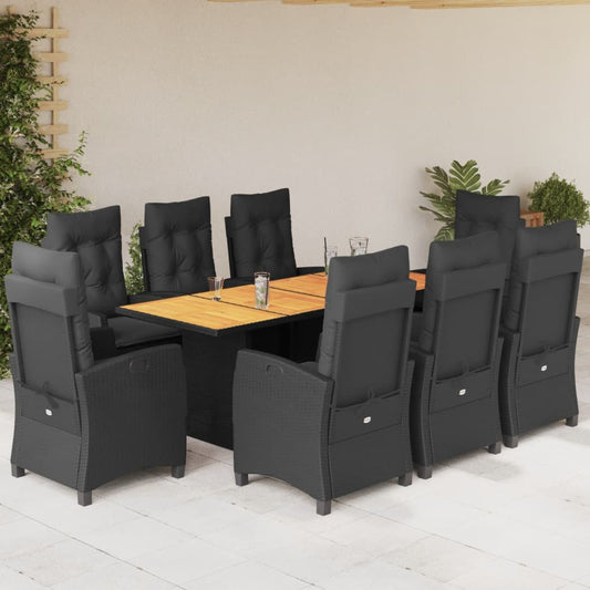 9-tlg. Garten-Essgruppe mit Kissen Schwarz Poly Rattan