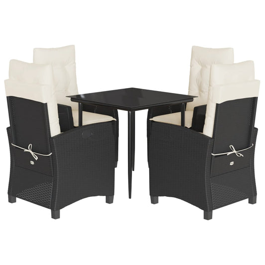 5-tlg. Garten-Essgruppe mit Kissen Schwarz Poly Rattan
