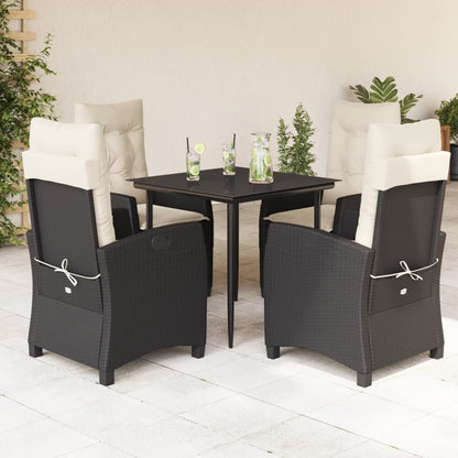 5-tlg. Garten-Essgruppe mit Kissen Schwarz Poly Rattan