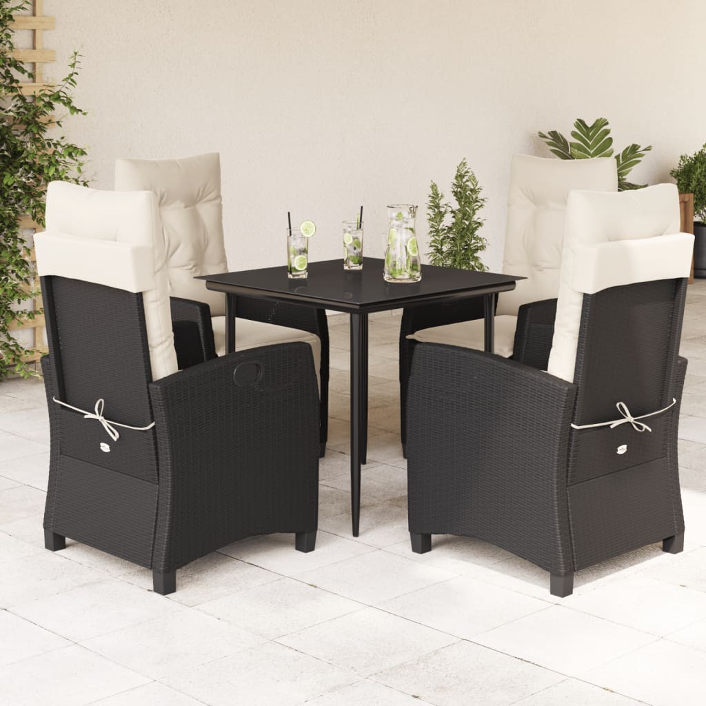 5-tlg. Garten-Essgruppe mit Kissen Schwarz Poly Rattan
