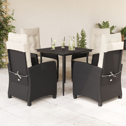 5-tlg. Garten-Essgruppe mit Kissen Schwarz Poly Rattan