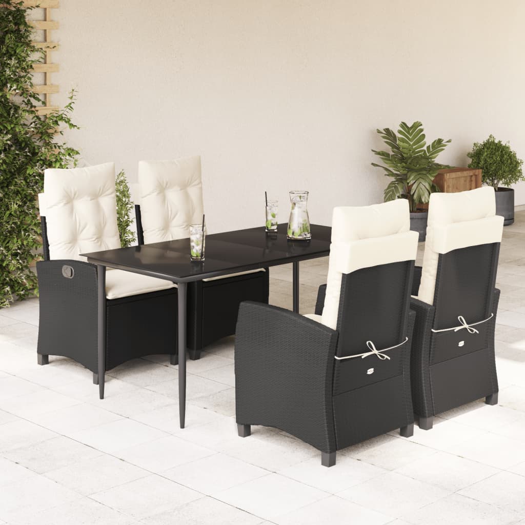 5-tlg. Garten-Essgruppe mit Kissen Schwarz Poly Rattan