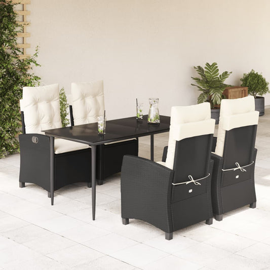 5-tlg. Garten-Essgruppe mit Kissen Schwarz Poly Rattan