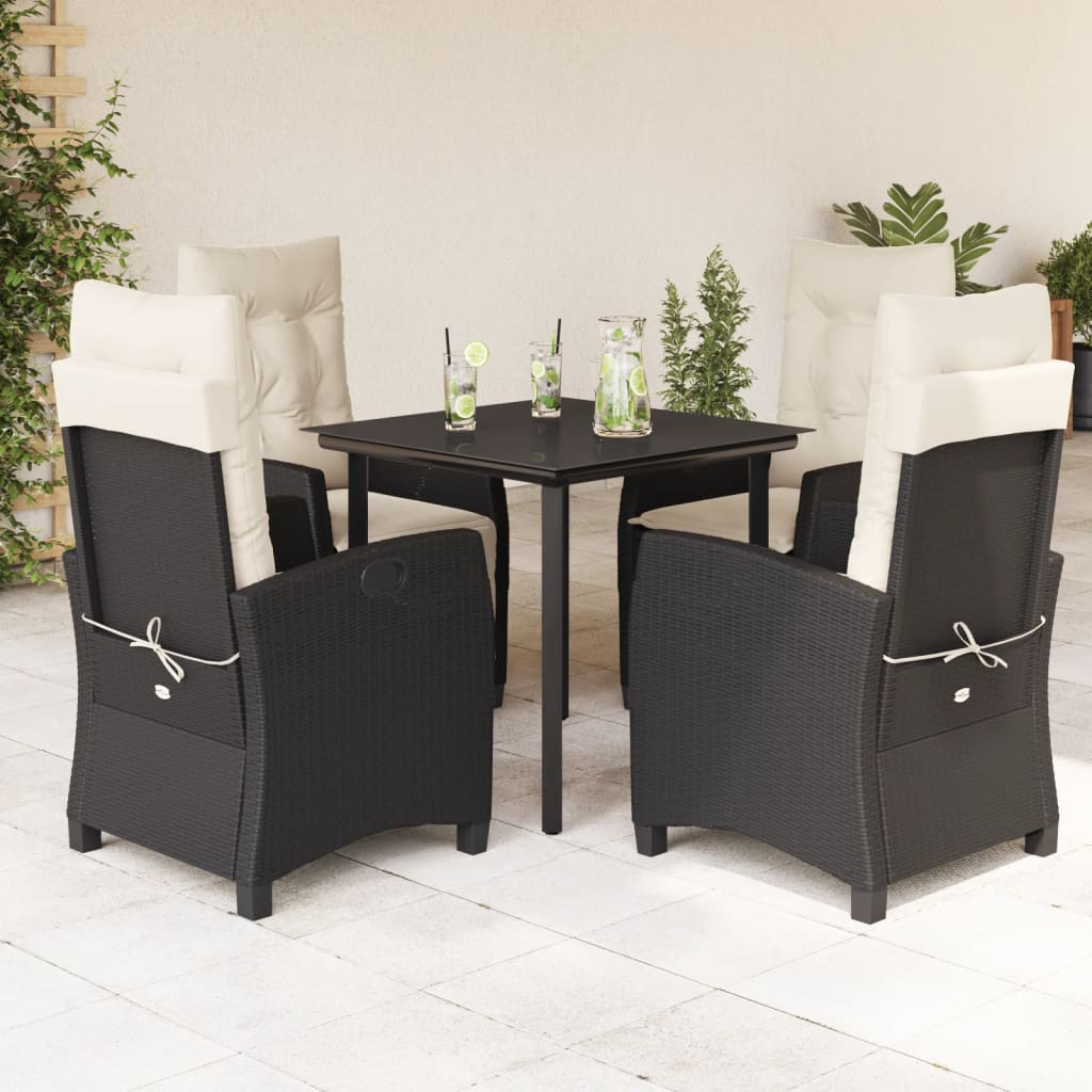 5-tlg. Garten-Essgruppe mit Kissen Schwarz Poly Rattan
