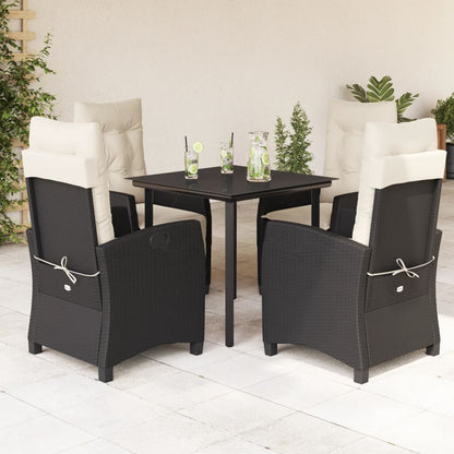 5-tlg. Garten-Essgruppe mit Kissen Schwarz Poly Rattan