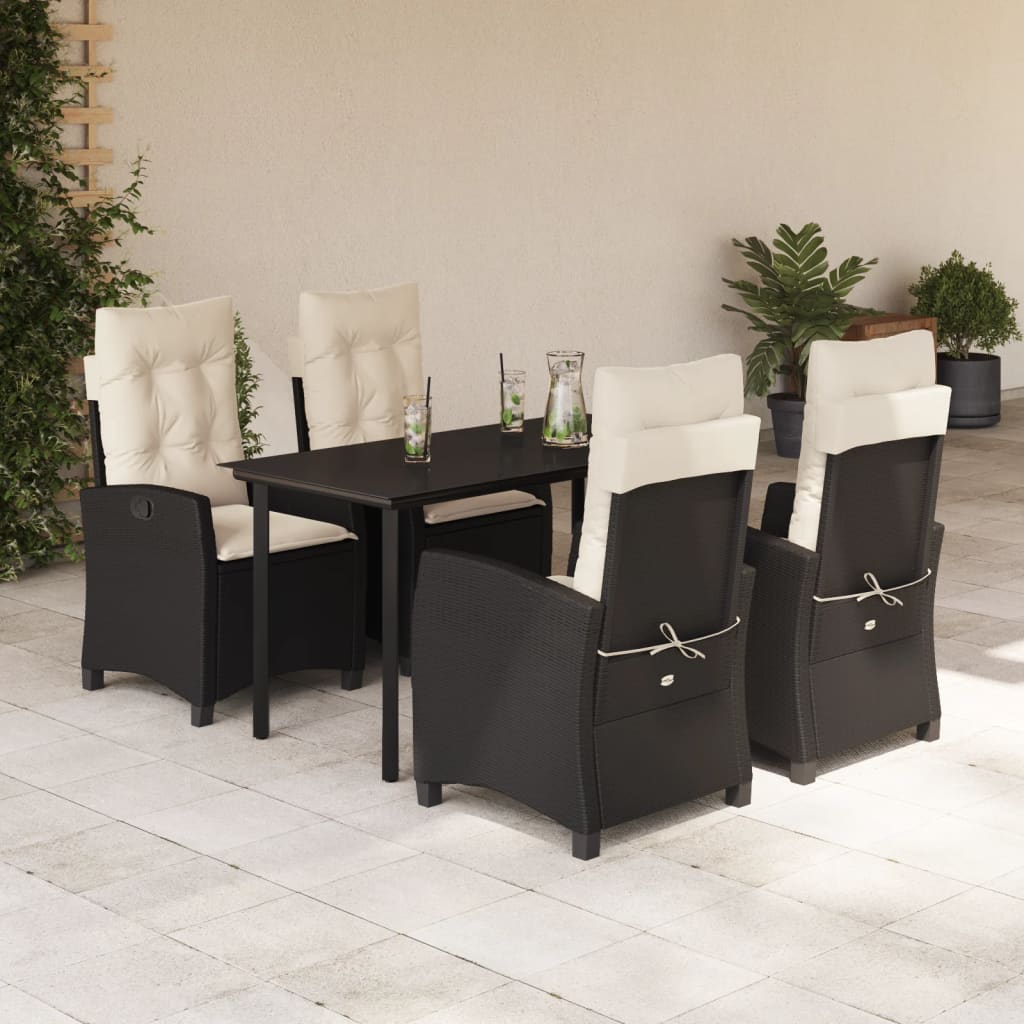 5-tlg. Garten-Essgruppe mit Kissen Schwarz Poly Rattan