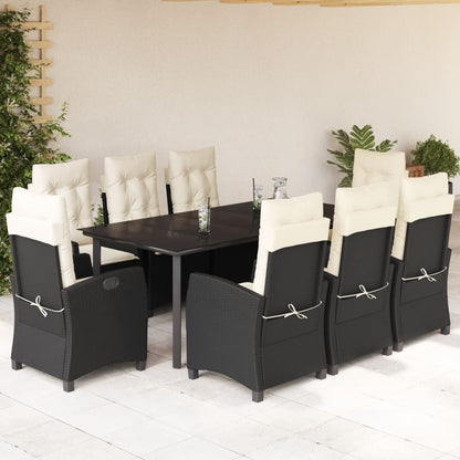 9-tlg. Garten-Essgruppe mit Kissen Schwarz Poly Rattan