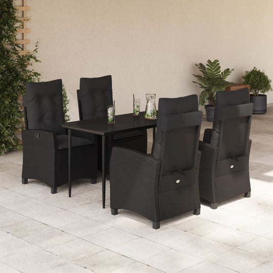 5-tlg. Garten-Essgruppe mit Kissen Schwarz Poly Rattan