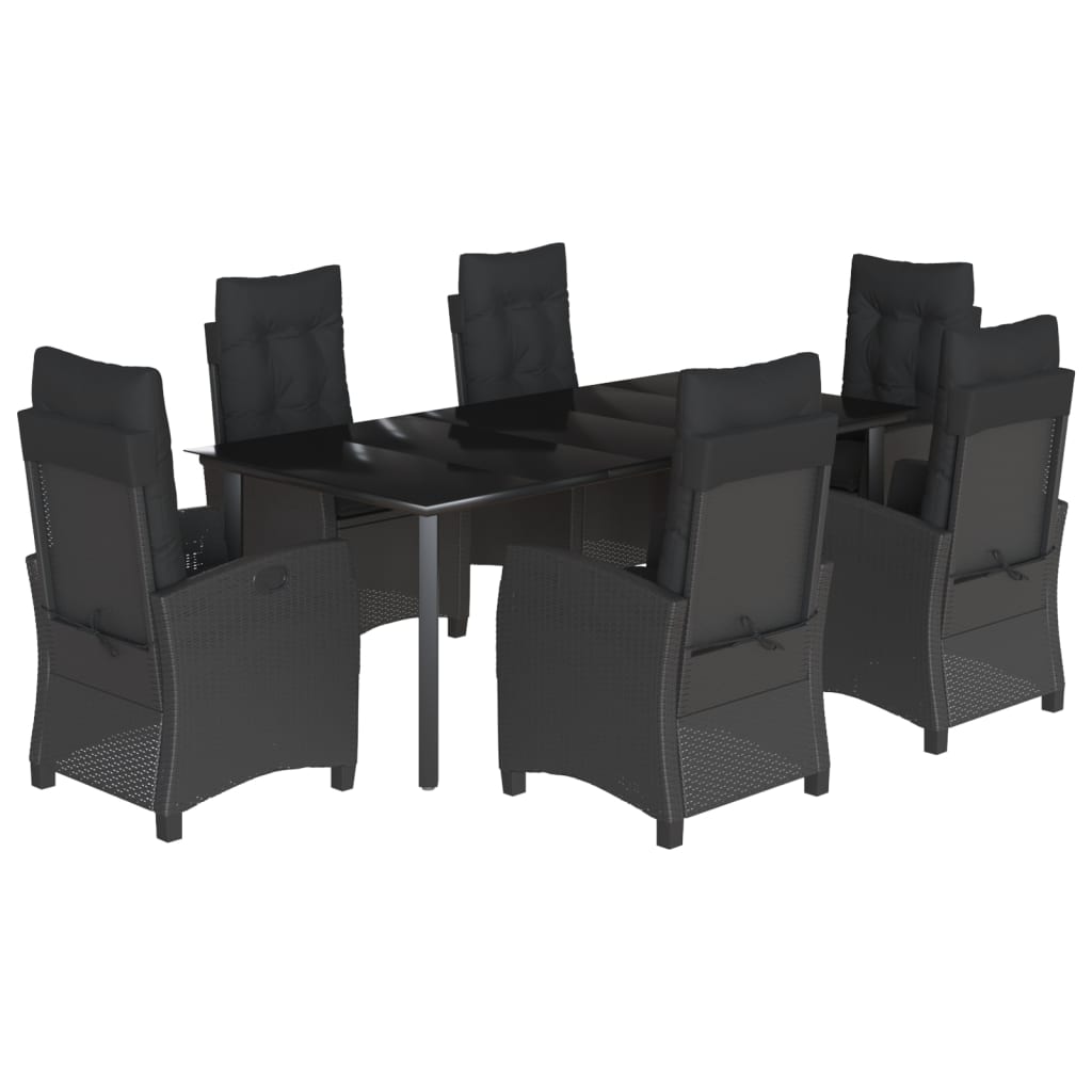 7-tlg. Garten-Essgruppe mit Kissen Schwarz Poly Rattan