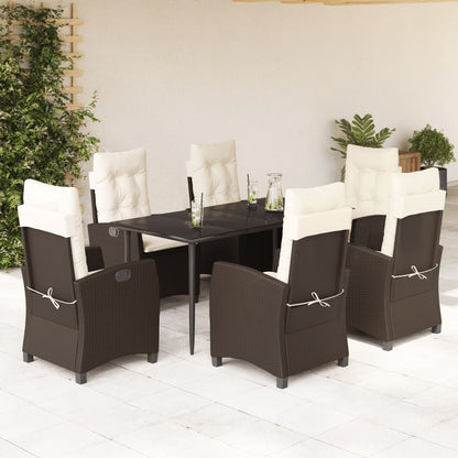 7-tlg. Garten-Essgruppe mit Kissen Braun Poly Rattan