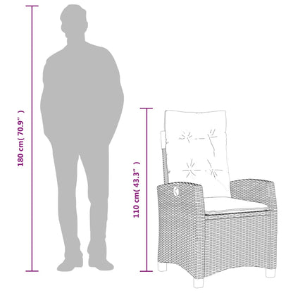 3-tlg. Garten-Essgruppe mit Kissen Braun Poly Rattan