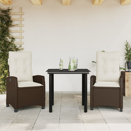 3-tlg. Garten-Essgruppe mit Kissen Braun Poly Rattan