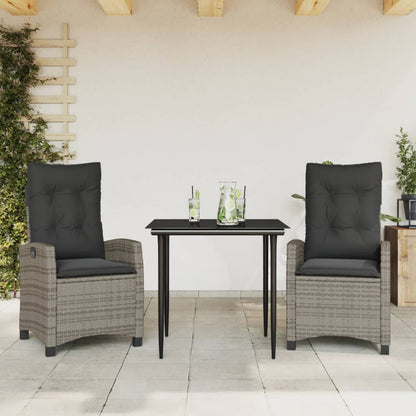 3-tlg. Garten-Essgruppe mit Kissen Grau Poly Rattan