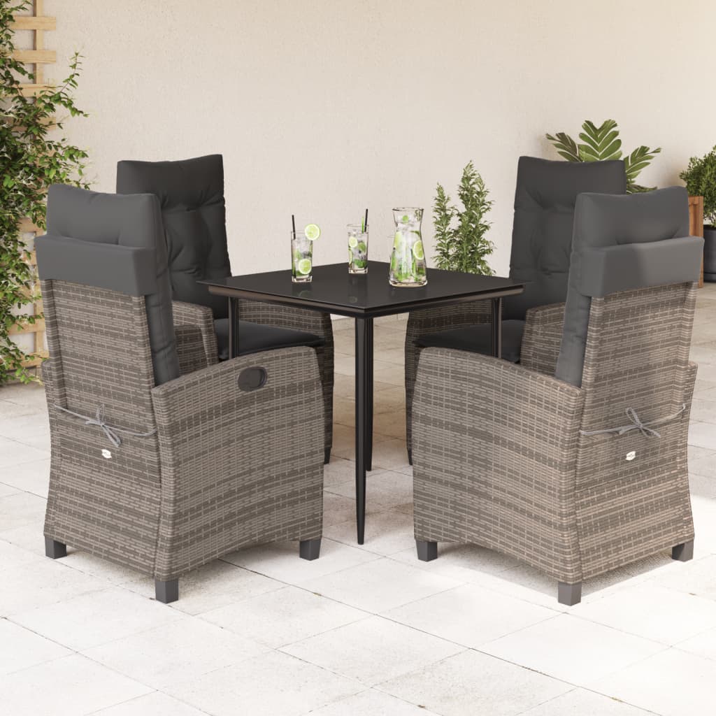 5-tlg. Garten-Essgruppe mit Kissen Grau Poly Rattan
