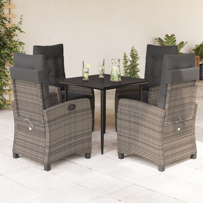 5-tlg. Garten-Essgruppe mit Kissen Grau Poly Rattan