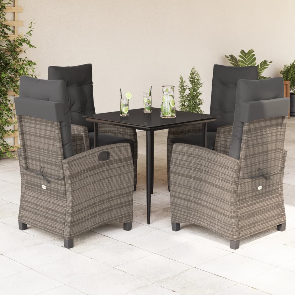 5-tlg. Garten-Essgruppe mit Kissen Grau Poly Rattan