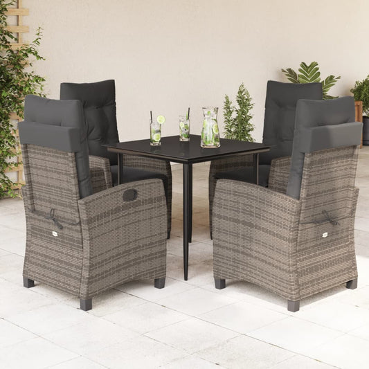 5-tlg. Garten-Essgruppe mit Kissen Grau Poly Rattan
