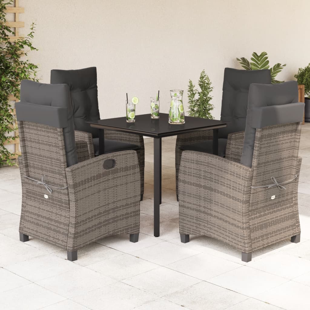 5-tlg. Garten-Essgruppe mit Kissen Grau Poly Rattan