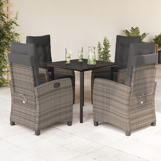 5-tlg. Garten-Essgruppe mit Kissen Grau Poly Rattan
