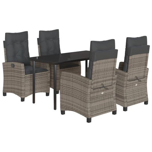 5-tlg. Garten-Essgruppe mit Kissen Grau Poly Rattan