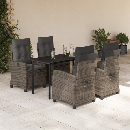 5-tlg. Garten-Essgruppe mit Kissen Grau Poly Rattan