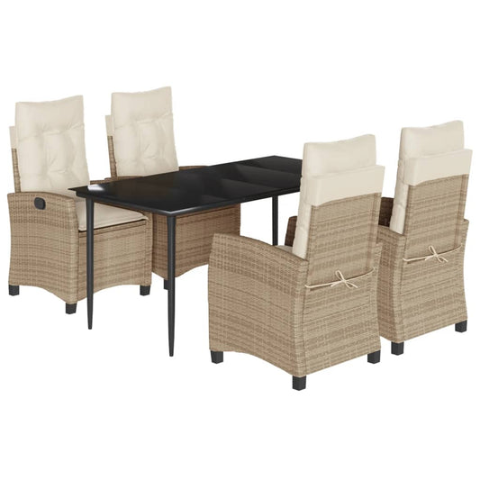 5-tlg. Garten-Essgruppe mit Kissen Beige Poly Rattan