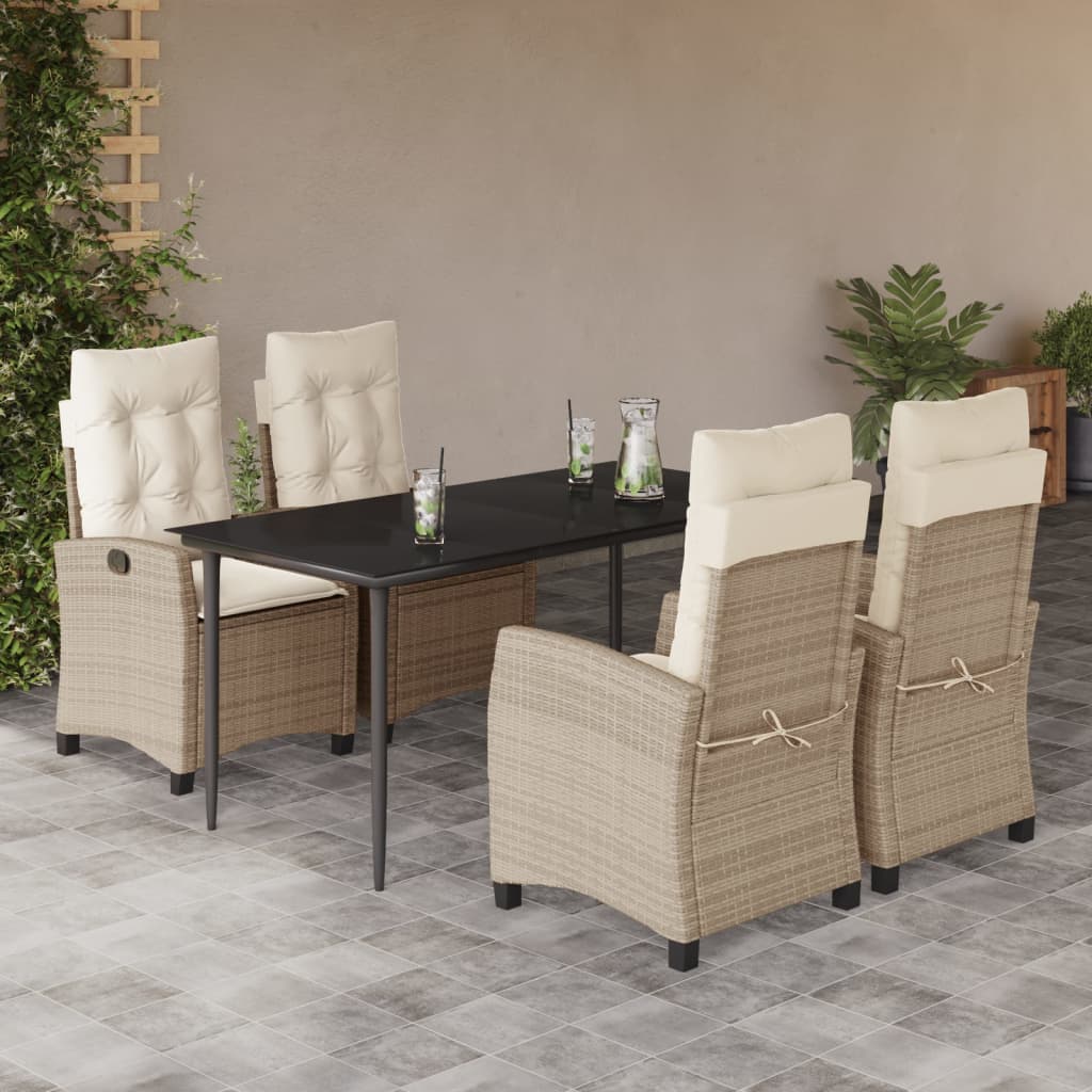 5-tlg. Garten-Essgruppe mit Kissen Beige Poly Rattan