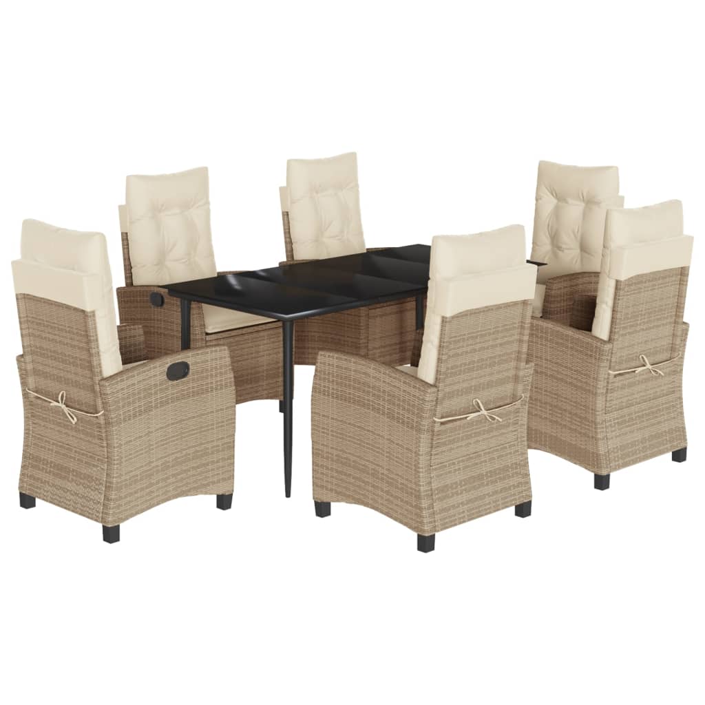 7-tlg. Garten-Essgruppe mit Kissen Beige Poly Rattan