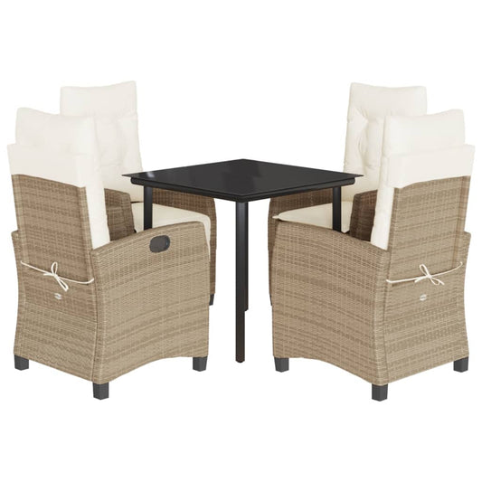 5-tlg. Garten-Essgruppe mit Kissen Beige Poly Rattan