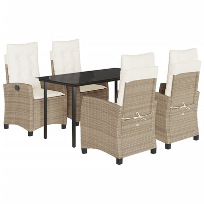 5-tlg. Garten-Essgruppe mit Kissen Beige Poly Rattan
