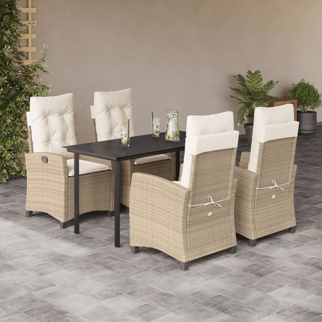 5-tlg. Garten-Essgruppe mit Kissen Beige Poly Rattan