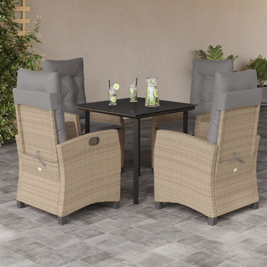 5-tlg. Garten-Essgruppe mit Kissen Beigemischung Poly Rattan