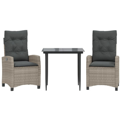 3-tlg. Garten-Essgruppe mit Kissen Hellgrau Poly Rattan