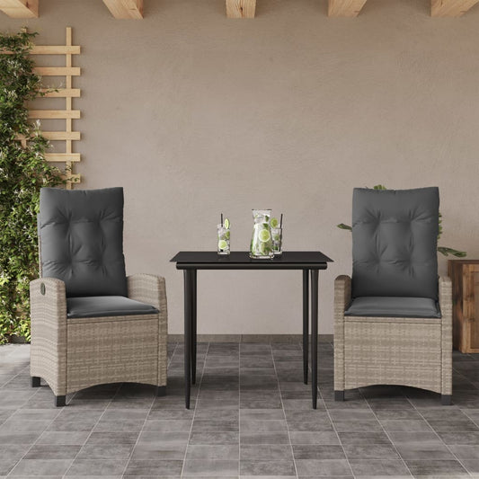 3-tlg. Garten-Essgruppe mit Kissen Hellgrau Poly Rattan