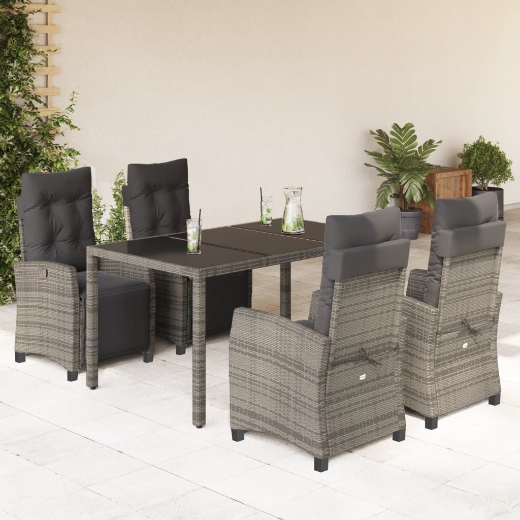 5-tlg. Garten-Essgruppe mit Kissen Grau Poly Rattan