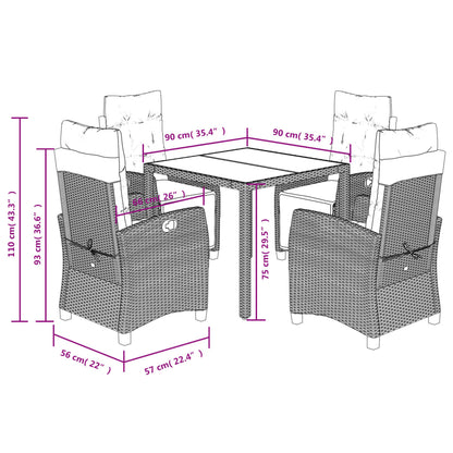5-tlg. Garten-Essgruppe mit Kissen Schwarz Poly Rattan
