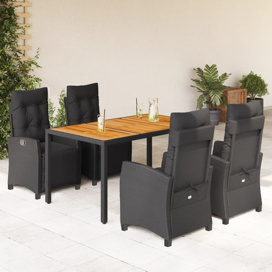 5-tlg. Garten-Essgruppe mit Kissen Schwarz Poly Rattan