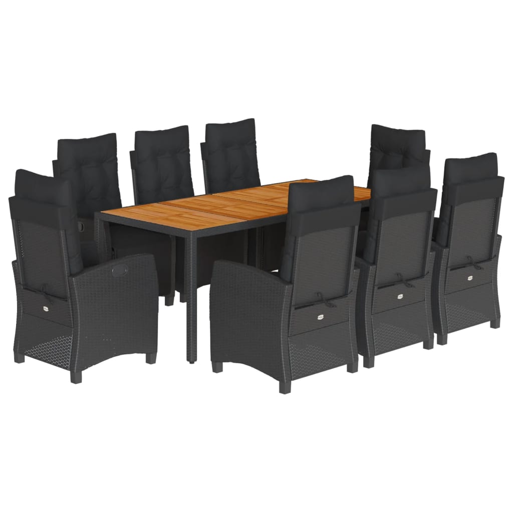 9-tlg. Garten-Essgruppe mit Kissen Schwarz Poly Rattan