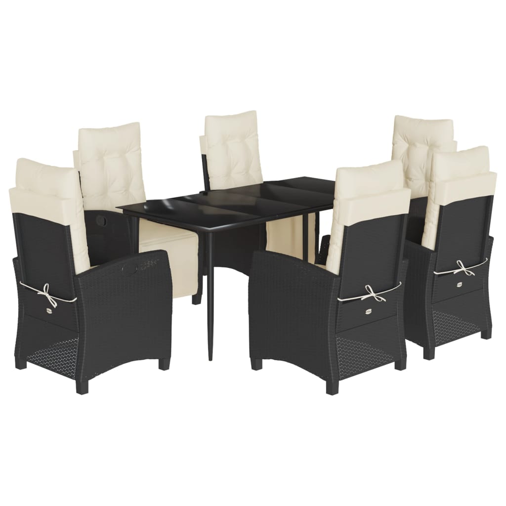 7-tlg. Garten-Essgruppe mit Kissen Schwarz Poly Rattan