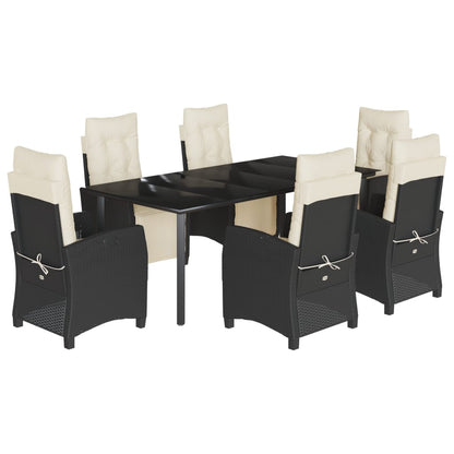 7-tlg. Garten-Essgruppe mit Kissen Schwarz Poly Rattan
