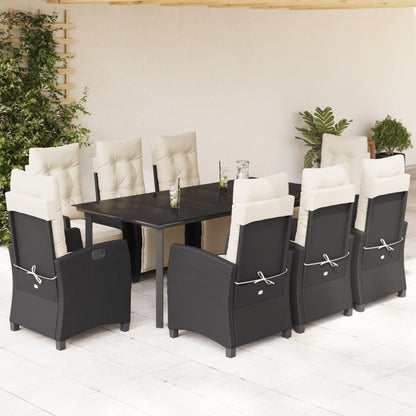 9-tlg. Garten-Essgruppe mit Kissen Schwarz Poly Rattan