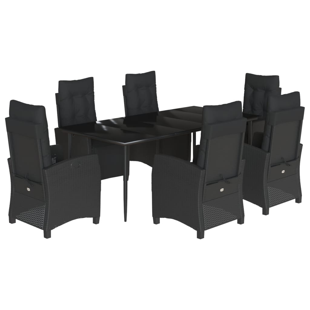 7-tlg. Garten-Essgruppe mit Kissen Schwarz Poly Rattan