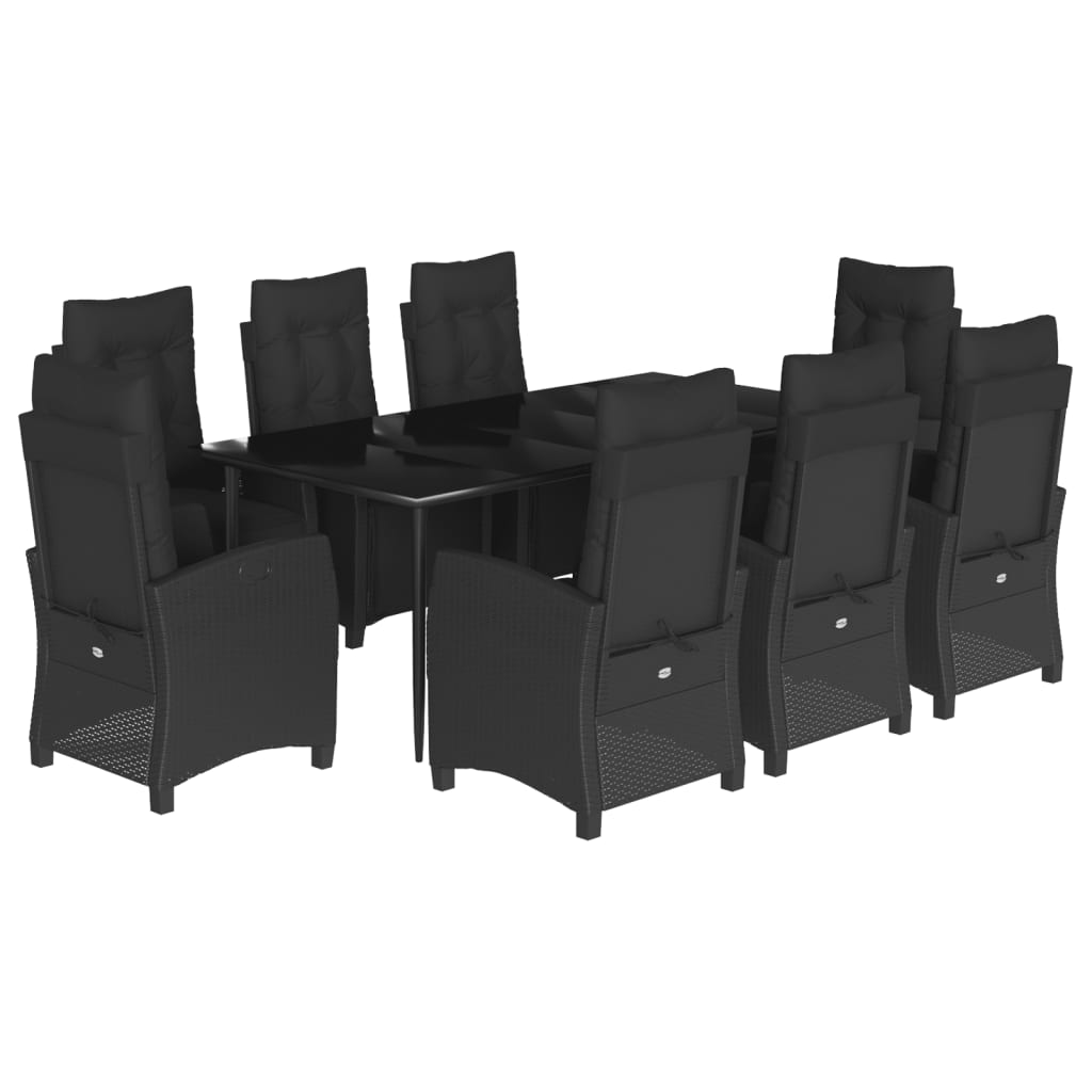 9-tlg. Garten-Essgruppe mit Kissen Schwarz Poly Rattan