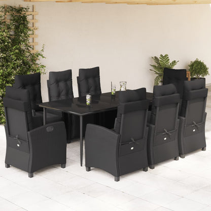 9-tlg. Garten-Essgruppe mit Kissen Schwarz Poly Rattan
