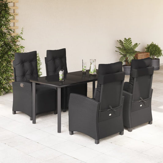 5-tlg. Garten-Essgruppe mit Kissen Schwarz Poly Rattan