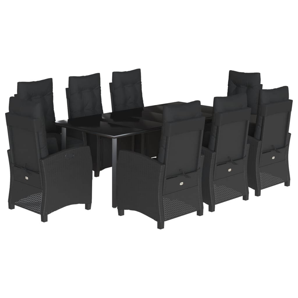 9-tlg. Garten-Essgruppe mit Kissen Schwarz Poly Rattan