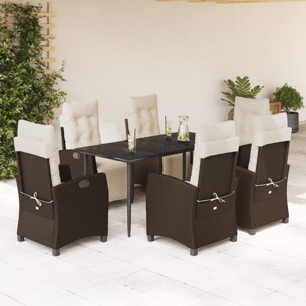 7-tlg. Garten-Essgruppe mit Kissen Braun Poly Rattan