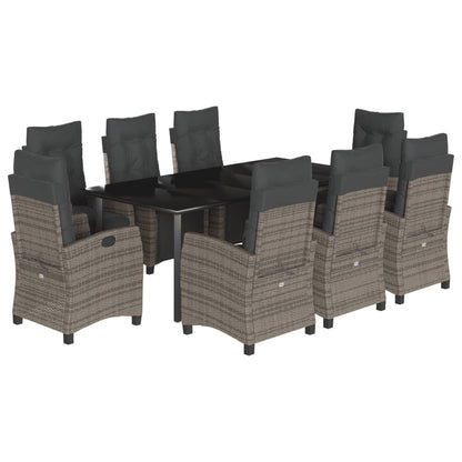 9-tlg. Garten-Essgruppe mit Kissen Grau Poly Rattan